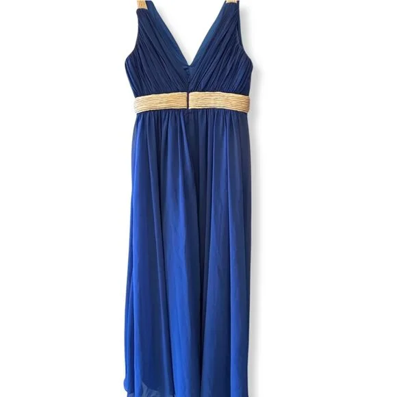 Bari Jay Cobalt Blue Formal Maxi Dress with Gold Accents – Size 12 - Picture 5 of 7